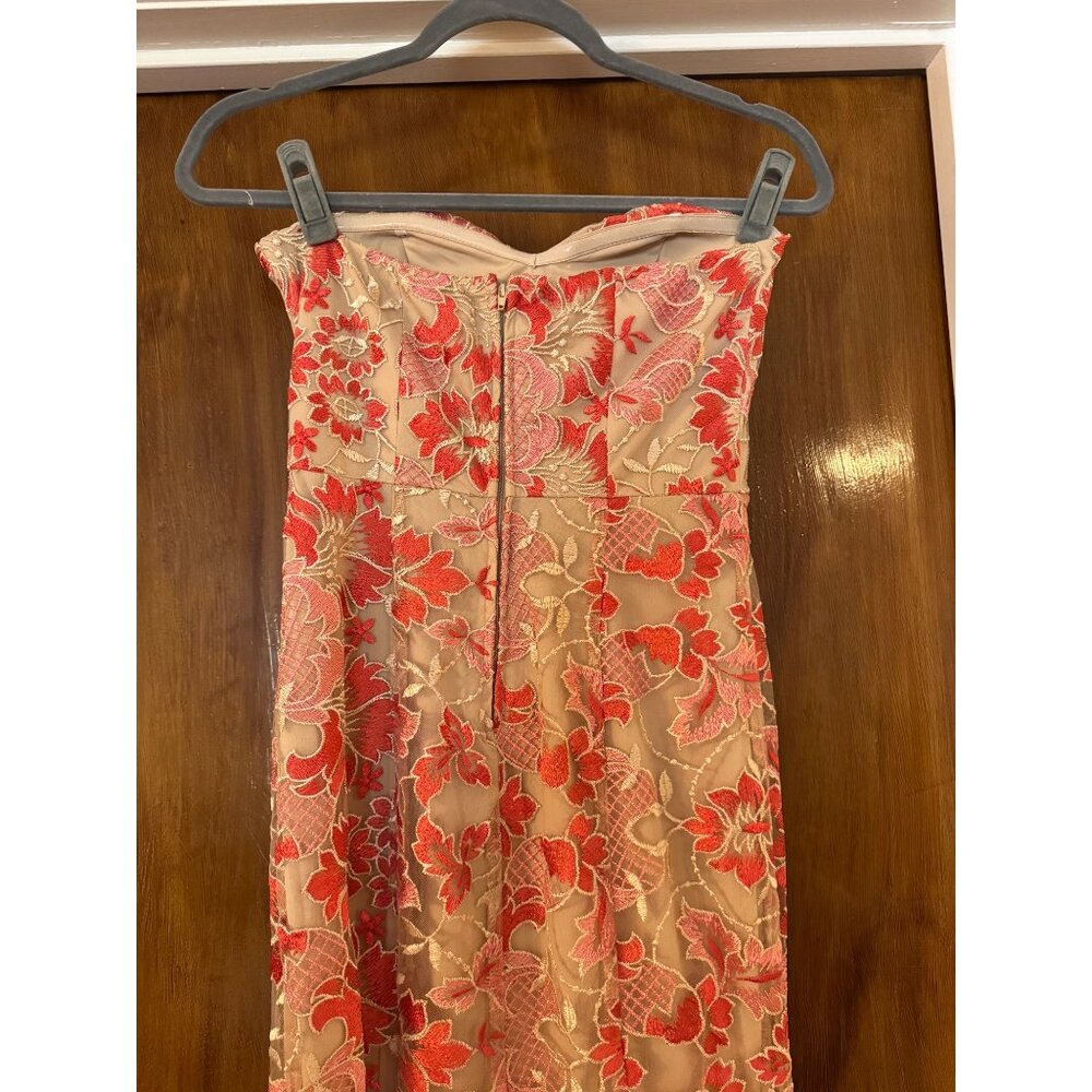 Speechless Maxi Prom Embroidered Floral Pink Nude Fluted Dress Strapless Size 3 - Picture 3 of 7
